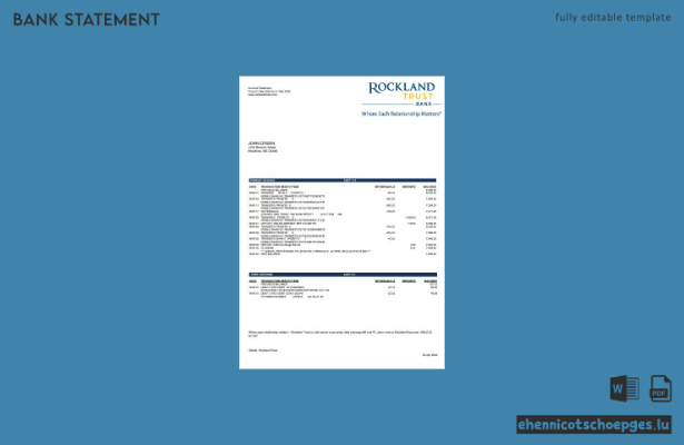 USA Massachusetts Rockland Trust Kontoauszug – Beispielvorschau